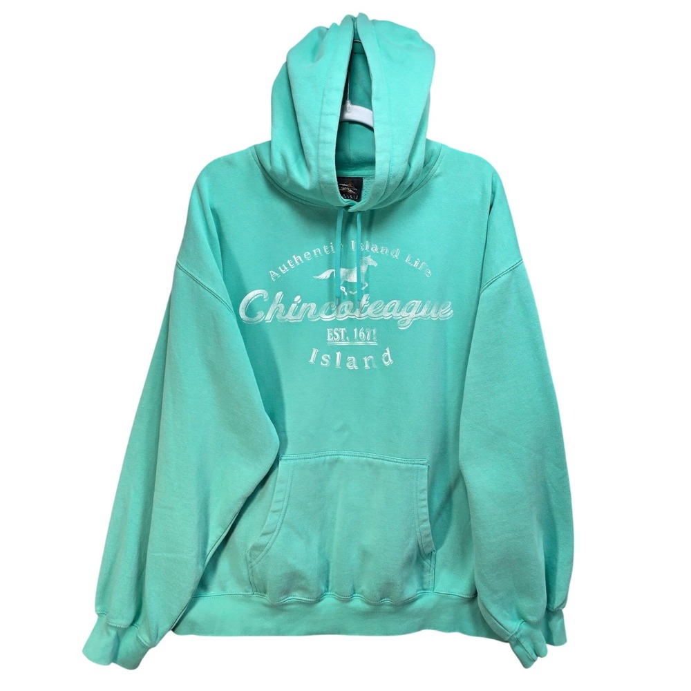 Prairie Mountain Hoodie Womens XXL Chincoteague Island Sweatshirt Seafoam Horses